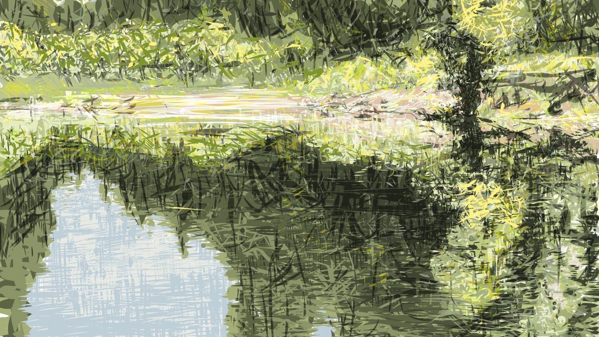 The view across the Merced River in Yosemite Valley, looking east by south east.