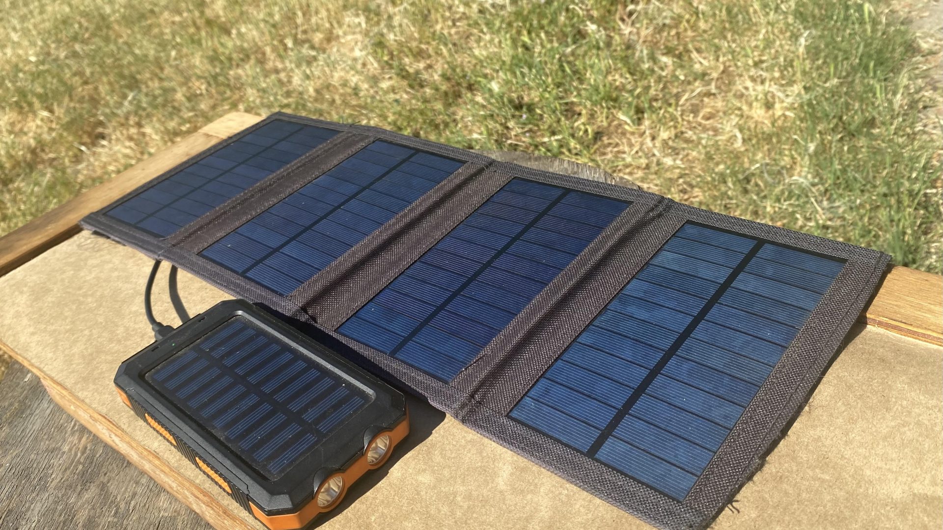Solar panel charging solar battery pack.